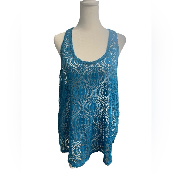 Ecote Tops - Ecote Blue Crochet Tank Top - Size Large